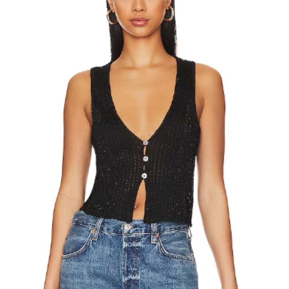 Free People Seascape Vest in Black Combo, Size XS